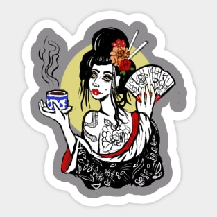 Geisha Tea Time Modern Tattooed Pinup Sticker